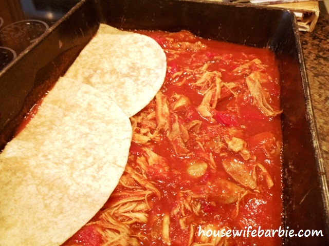Layer the flour tortilla's over the meat mixture